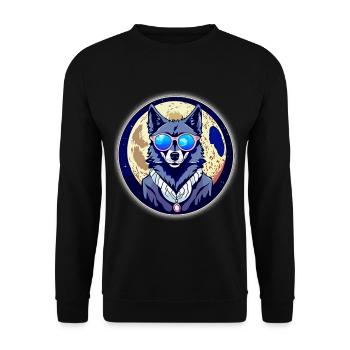 Wolf auf dem Mond - Unisex Pullover - Schwarz - Vorne - Alina (178cm) & Michal (187cm)