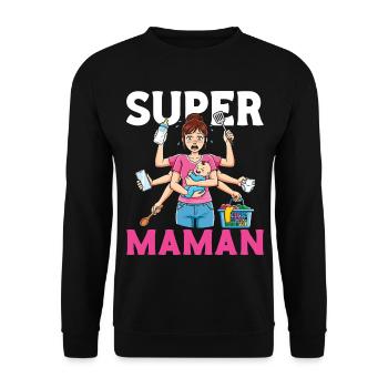 Humor Mother Wife Super Mamaan Baby - Unisex Sweatshirt - black - Front - Alina (178cm) & Michal (187cm)