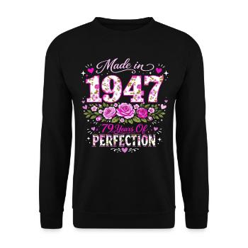 Gift 79 Years Woman - Birthday 1947 Floral - Unisex Sweatshirt - black - Front - Alina (178cm) & Michal (187cm)