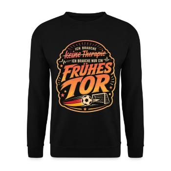 Frühes Tor statt Fußballtherapie - Unisex Pullover - Schwarz - Vorne - Alina (178cm) & Michal (187cm)
