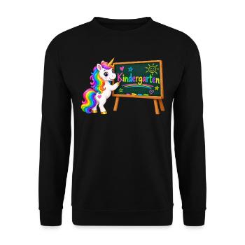 Kindergarten Einhorn - Unisex Pullover - Schwarz - Vorne - Alina (178cm) & Michal (187cm)