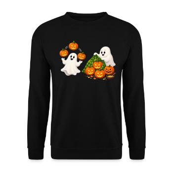 Geisterfreunde mit Kürbis-Truppe - Unisex Pullover - Schwarz - Vorne - Alina (178cm) & Michal (187cm)