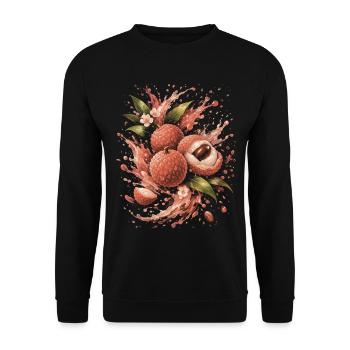 Exotische Litschi-Frucht-Rosen-Spritzkunst - Unisex Pullover - Schwarz - Vorne - Alina (178cm) & Michal (187cm)