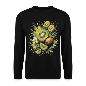 Kiwi Fruchtgrün Exotische Spritzkunst - Unisex Pullover - Schwarz - Vorne - Alina (178cm) & Michal (187cm)