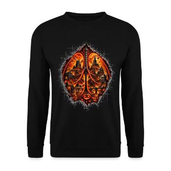 Atme Halloween – Lungen mit Gothic Town - Unisex Pullover - Schwarz - Vorne - Alina (178cm) & Michal (187cm)