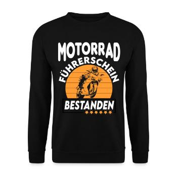 Motorrad Führerschein bestanden Sprüche fahren - Unisex Pullover - Schwarz - Vorne - Alina (178cm) & Michal (187cm)