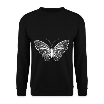 Kleiner Weißer Schmetterling Illustration - Unisex Pullover - Schwarz - Vorne - Alina (178cm) & Michal (187cm)