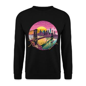 Brooklyn Brücke Bridge Manhattan Skyline New York - Unisex Pullover - Schwarz - Vorne - Alina (178cm) & Michal (187cm)