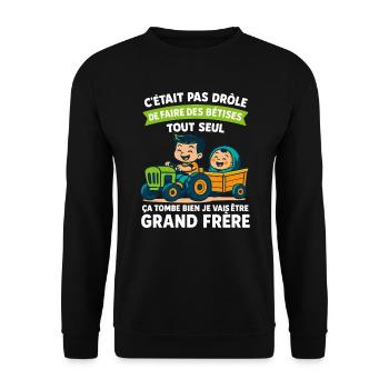 Enfant Grand Frère en Mission - Annonce Grossesse - Sweat-shirt Unisexe - noir - Devant - Alina (178cm) & Michal (187cm)