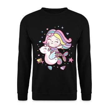 Meerjungfrau - Unisex Pullover - Schwarz - Vorne - Alina (178cm) & Michal (187cm)