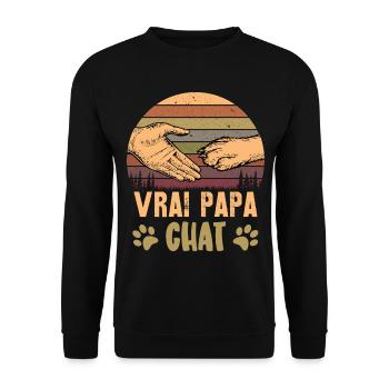 vrai papa chat - Sweat-shirt Unisexe - noir - Devant - Alina (178cm) & Michal (187cm)