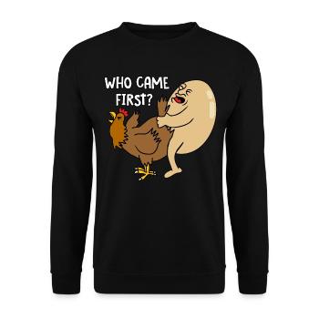 Who came first - Unisex Pullover - Schwarz - Vorne - Alina (178cm) & Michal (187cm)