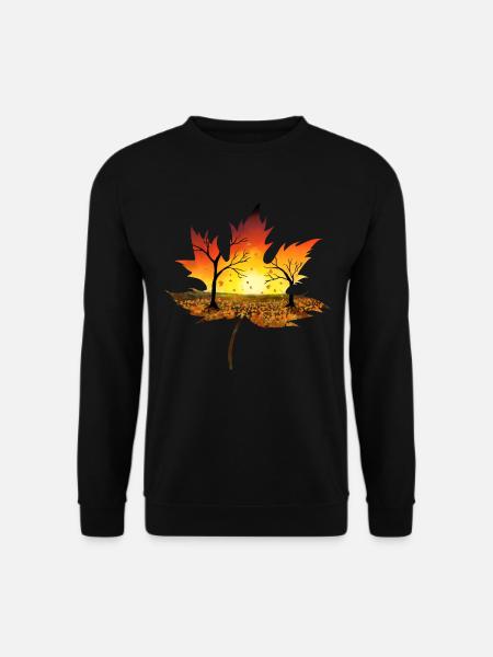 Herbst Shirt Blatt Baum Sonnenuntergang - Unisex Pullover - Schwarz