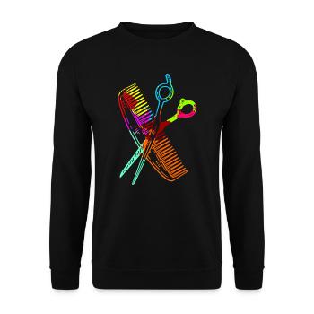Kamm und Schere Friseurin Geschenk für Friseuse - Unisex Pullover - Schwarz - Vorne - Alina (178cm) & Michal (187cm)
