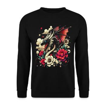 T-shirt Dragon fleur : un design éthéré avec style - Sweat-shirt Unisexe - noir - Devant - Alina (178cm) & Michal (187cm)