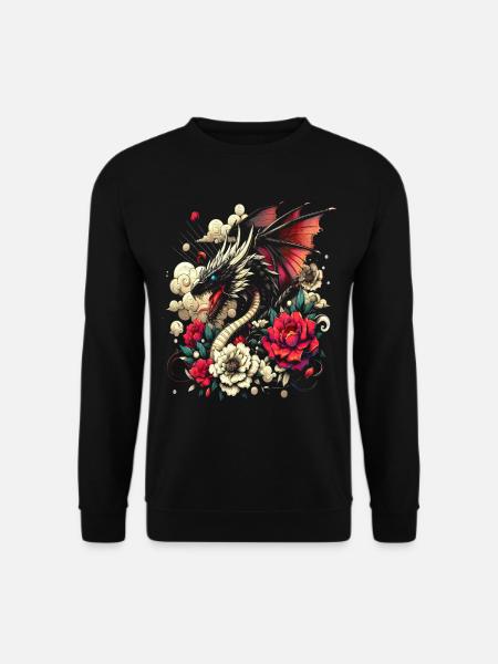 Blumendrachen-T-Shirt Ätherisches Design mit Stil - Unisex Pullover - Schwarz
