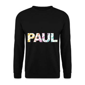 Paul - Schöner Jungen Name mit coolen Dinosauriern - Unisex Pullover - Schwarz - Vorne - Alina (178cm) & Michal (187cm)