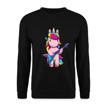 Einhorn E-Gitarre Girl Band Rock Pferd Sängerin - Unisex Pullover - Schwarz - Vorne - Alina (178cm) & Michal (187cm)