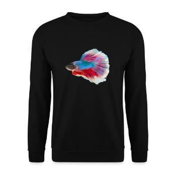 Bunter Betta Siamesischer Kampffisch Geschenk - Unisex Pullover - Schwarz - Vorne - Alina (178cm) & Michal (187cm)