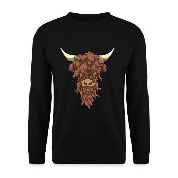 Schottische Hochland Kuh Wilde Frisur Geschenk - Unisex Pullover - Schwarz - Vorne - Alina (178cm) & Michal (187cm)