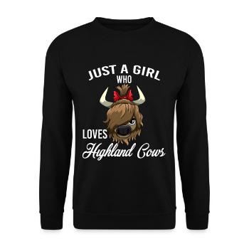 Just A Girl Who Loves Highland Cows Hochlandrind - Unisex Pullover - Schwarz - Vorne - Alina (178cm) & Michal (187cm)