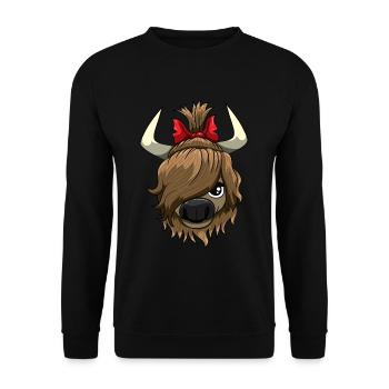 Schottisches Hochlandrind Kälbchen Kuh - Unisex Pullover - Schwarz - Vorne - Alina (178cm) & Michal (187cm)