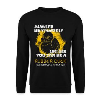Quietscheente Badeente - Unisex Pullover - Schwarz - Vorne - Alina (178cm) & Michal (187cm)