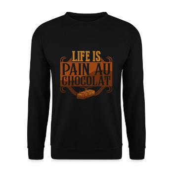 Das Leben ist Schmerz mit Schokolade - Unisex Pullover - Schwarz - Vorne - Alina (178cm) & Michal (187cm)