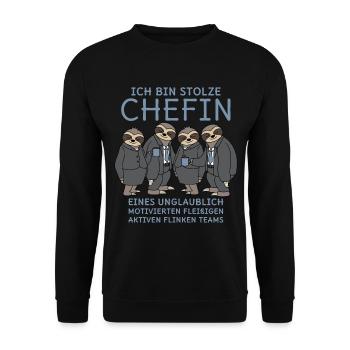 Stolze Chefin unglaublich fleißiges Team Faultiere - Unisex Pullover - Schwarz - Vorne - Alina (178cm) & Michal (187cm)