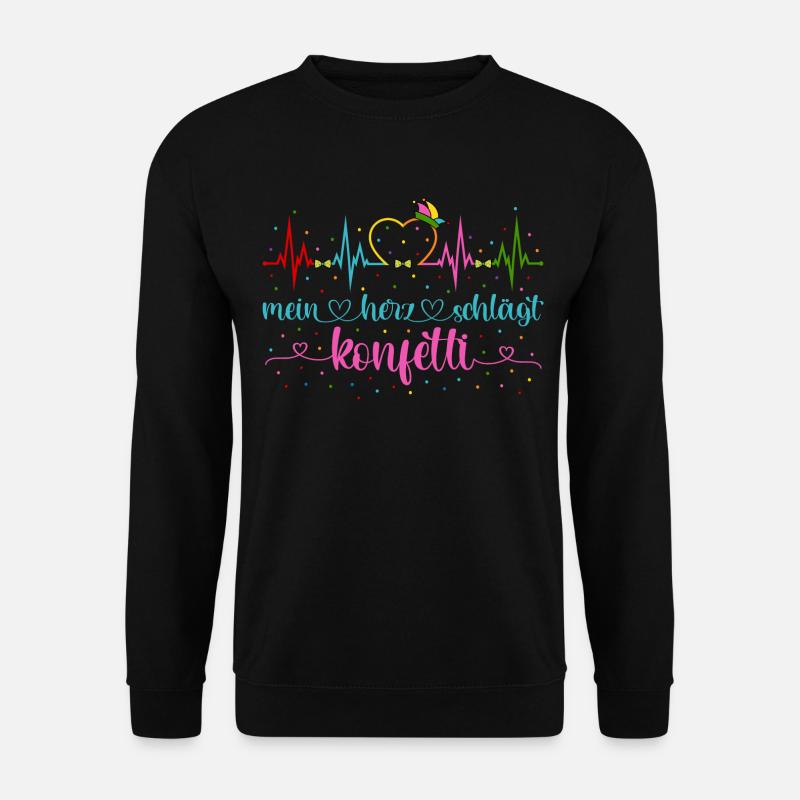 Fasching Herzschlag EKG Mein Herz schlägt Konfetti - Unisex Pullover - Schwarz
