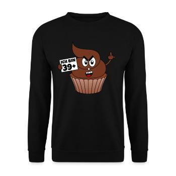 Kackcake 40. Geburtstag Spruch Ich bin 39 plus 1 - Unisex Pullover - Schwarz - Vorne - Alina (178cm) & Michal (187cm)