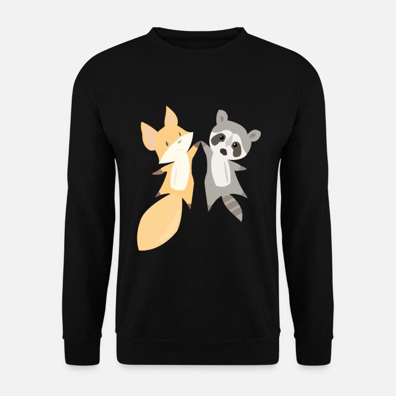 Waschbär Fuchs süße Tiere Waldtiere für Kinder - Unisex Pullover - Schwarz