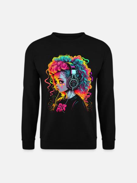 Cute Girl With Headphones - Unisex Pullover - Schwarz