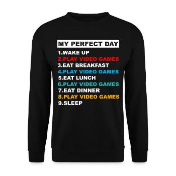 Mein perfekter Tag Videospiele Lustiger Cool Gamer - Unisex Pullover - Schwarz - Vorne - Alina (178cm) & Michal (187cm)