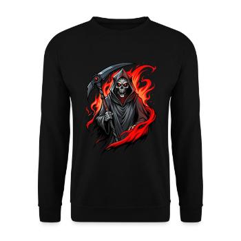 Faucheuse en flammes - Design sombre et ardent - Sweat-shirt Unisexe - noir - Devant - Alina (178cm) & Michal (187cm)