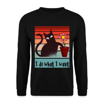 Ich mache was ich will. Lustige Katze Blumentopf - Unisex Pullover - Schwarz - Vorne - Alina (178cm) & Michal (187cm)