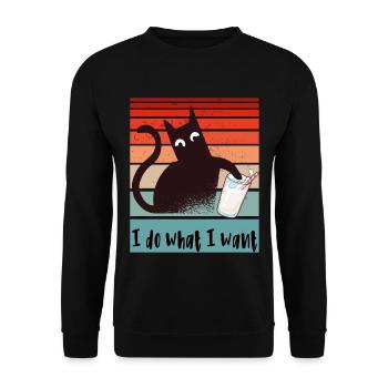 Ich mache was ich will. Lustige Katze Glas Milch - Unisex Pullover - Schwarz - Vorne - Alina (178cm) & Michal (187cm)