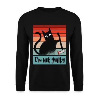Ich bin unschuldig, Katze mit blutiger Axt - Unisex Pullover - Schwarz - Vorne - Alina (178cm) & Michal (187cm)