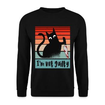 Ich bin unschuldig, Katze mit blutigem Messer - Unisex Pullover - Schwarz - Vorne - Alina (178cm) & Michal (187cm)