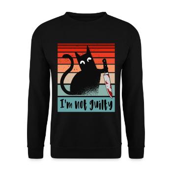 Ich bin unschuldig, Katze mit blutigem Messer - Unisex Pullover - Schwarz - Vorne - Alina (178cm) & Michal (187cm)