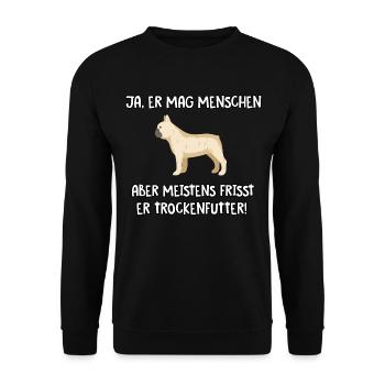 Ja er mag Menschen Französische Bulldogge - Unisex Pullover - Schwarz - Vorne - Alina (178cm) & Michal (187cm)