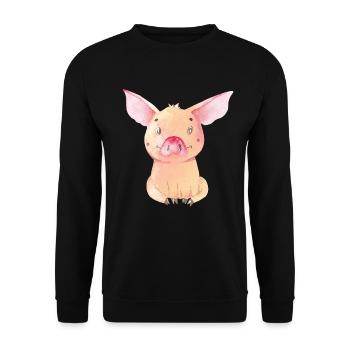 Schweinchen Minischwein Schwein Ferkel Sitzend 3 - Unisex Pullover - Schwarz - Vorne - Alina (178cm) & Michal (187cm)