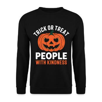 Treat People with Kindness! Pumpkin Halloween - Unisex Sweatshirt - black - Front - Alina (178cm) & Michal (187cm)