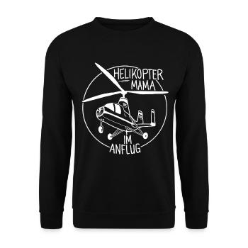 Helikopter Mama im Anflug - Unisex Pullover - Schwarz - Vorne - Alina (178cm) & Michal (187cm)