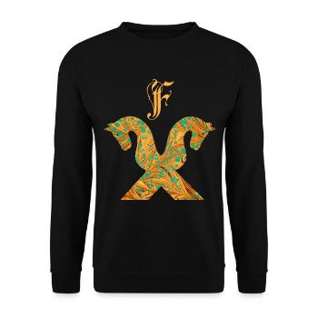 pferdegiebel e 95 f - Unisex Pullover - Schwarz - Vorne - Alina (178cm) & Michal (187cm)