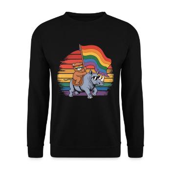 Teddy Bear chevauche le rhinocéros LGBTQ Rainbow Flag - Sweat-shirt Unisexe - noir - Devant - Alina (178cm) & Michal (187cm)