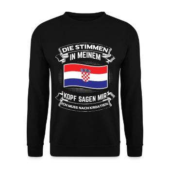 Ich muss nach Kroatien! Zagreb Urlaubsland Land - Unisex Pullover - Schwarz - Vorne - Alina (178cm) & Michal (187cm)