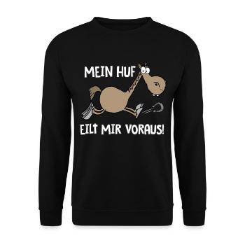 Mein Huf eilt mir voraus - Unisex Pullover - Schwarz - Vorne - Alina (178cm) & Michal (187cm)