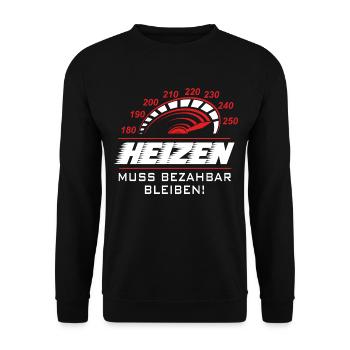 Heizen muss bezahlbar bleiben - Unisex Pullover - Schwarz - Vorne - Alina (178cm) & Michal (187cm)
