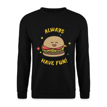 Burger Hamburger Cheeseburger Geschenk fast food - Unisex Pullover - Schwarz - Vorne - Alina (178cm) & Michal (187cm)